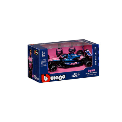 Carro de carrera Bburago modelo Alpine en caja con piloto y color azul