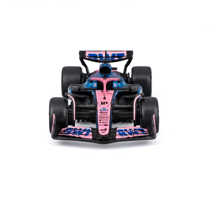 Carro de carreras rosa y negro, vista frontal con detalles realistas
