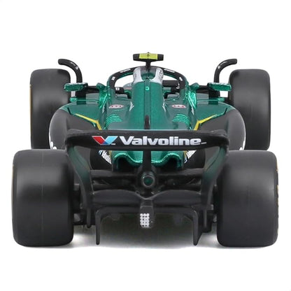 Carro de Fórmula 1 Valvoline verde, vista trasera detallada, juguete coleccionable
