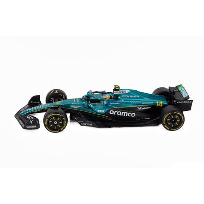 Carro F1 Aston Martin verde lateral, modelo detallado para coleccionistas