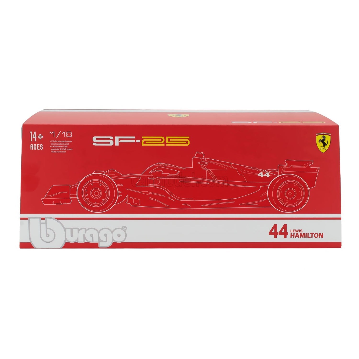 Caja del carro F1 modelo SF-25 de Ferrari, vista lateral, para coleccionistas