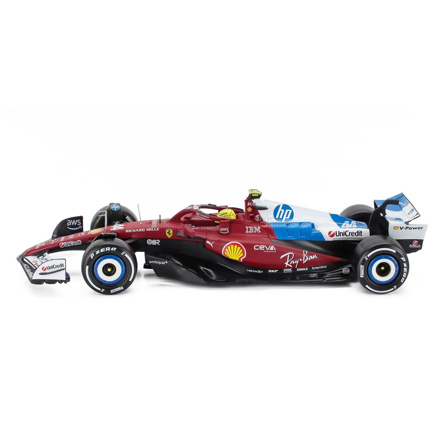 Carro F1 rojo y negro, modelo detallado, vista lateral perfecta