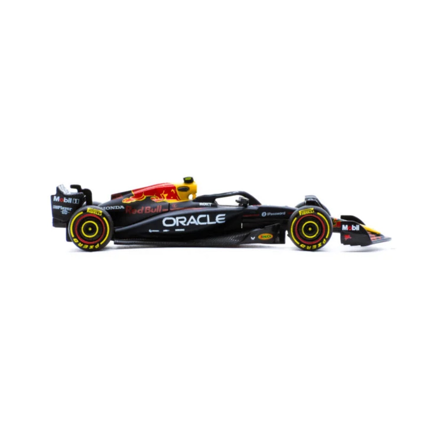 Carro modelo Red Bull en escala, vista lateral, colección de autos de carreras