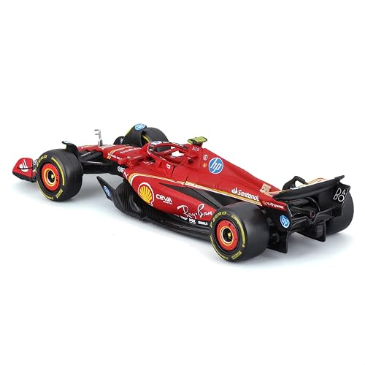 Carro Ferrari rojo, vista trasera, modelo de colección detallado.