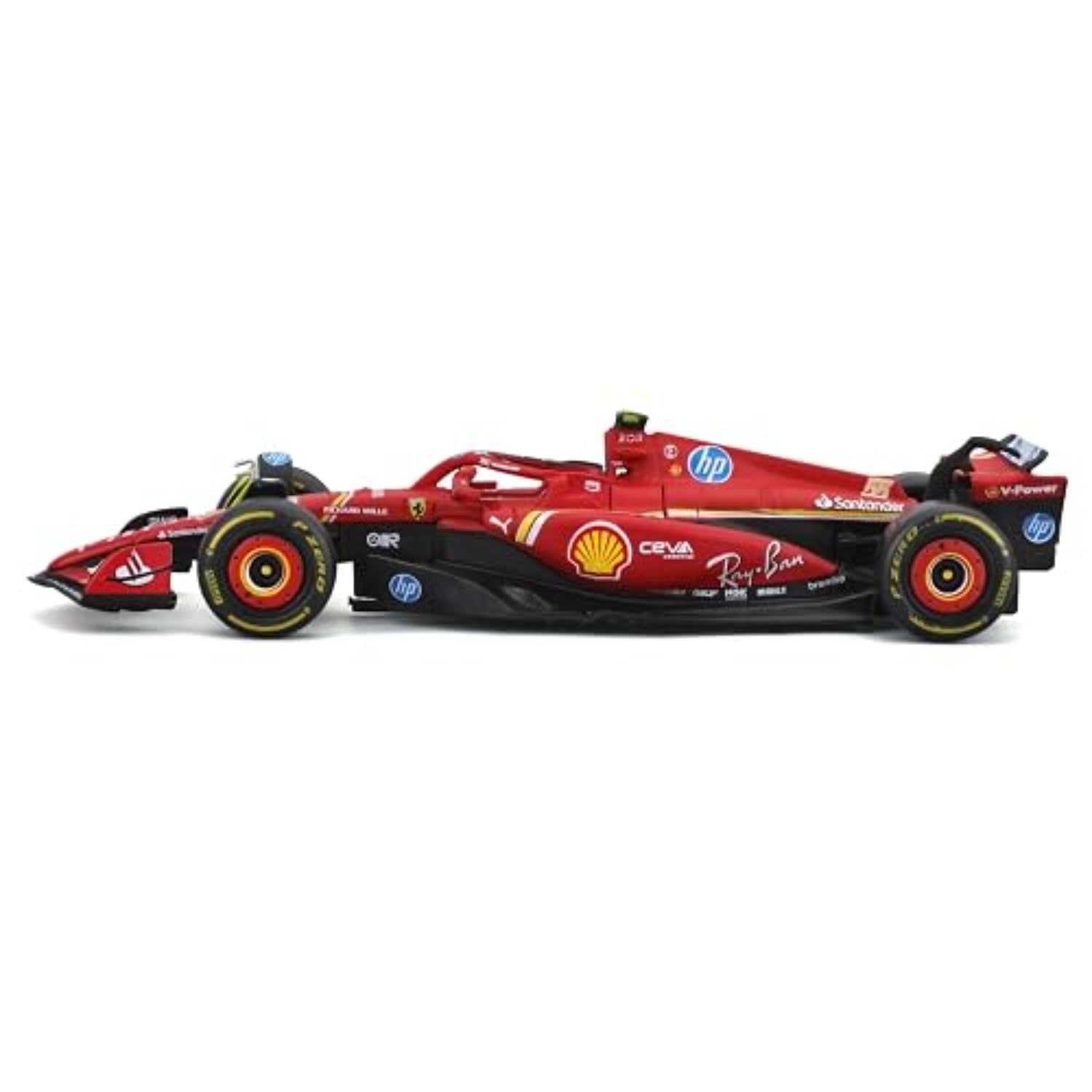Carro rojo de carreras Maisto visto de lado, representación detallada de Fórmula 1