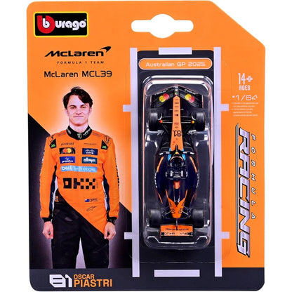 Carro Maisto McLaren MCL39 modelo 1/64 en empaque con piloto Oscar Piastri
