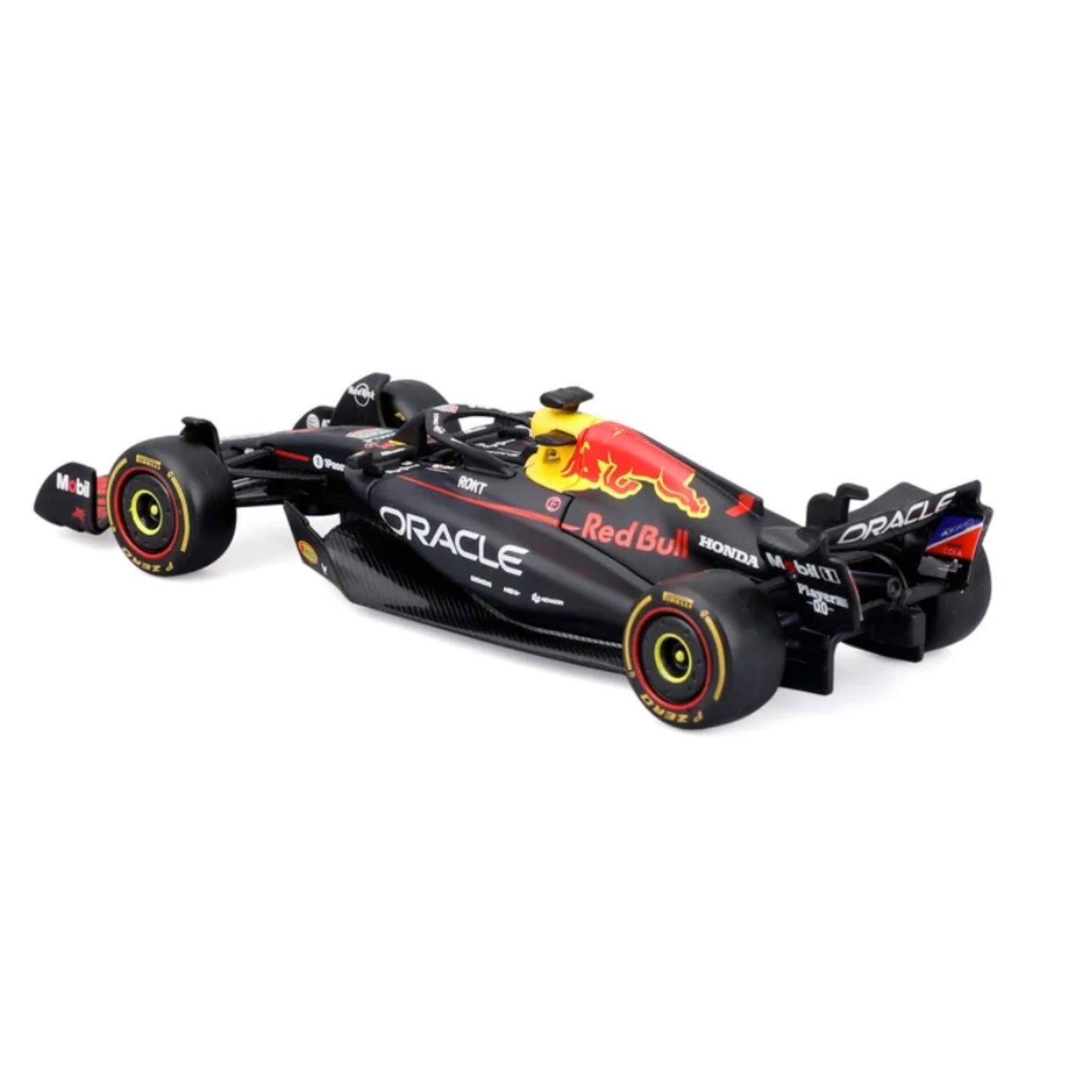 Carro de carreras Maisto modelo Red Bull, vista lateral en color negro y amarillo