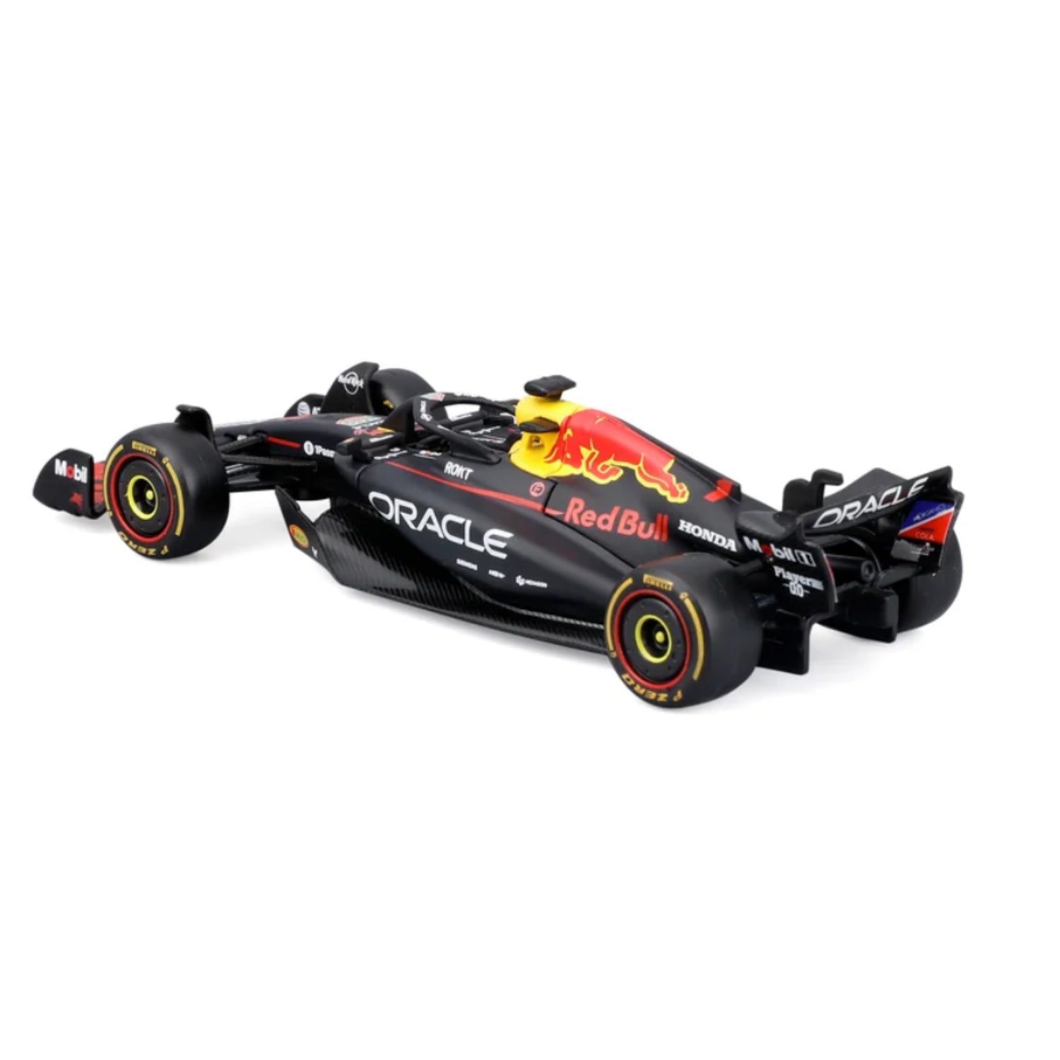 Carro de carreras Maisto modelo Red Bull, vista lateral en color negro y amarillo