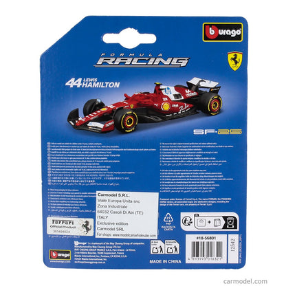 Modelo de coche Fórmula 1 rojo, vista trasera, diseño de Lewis Hamilton