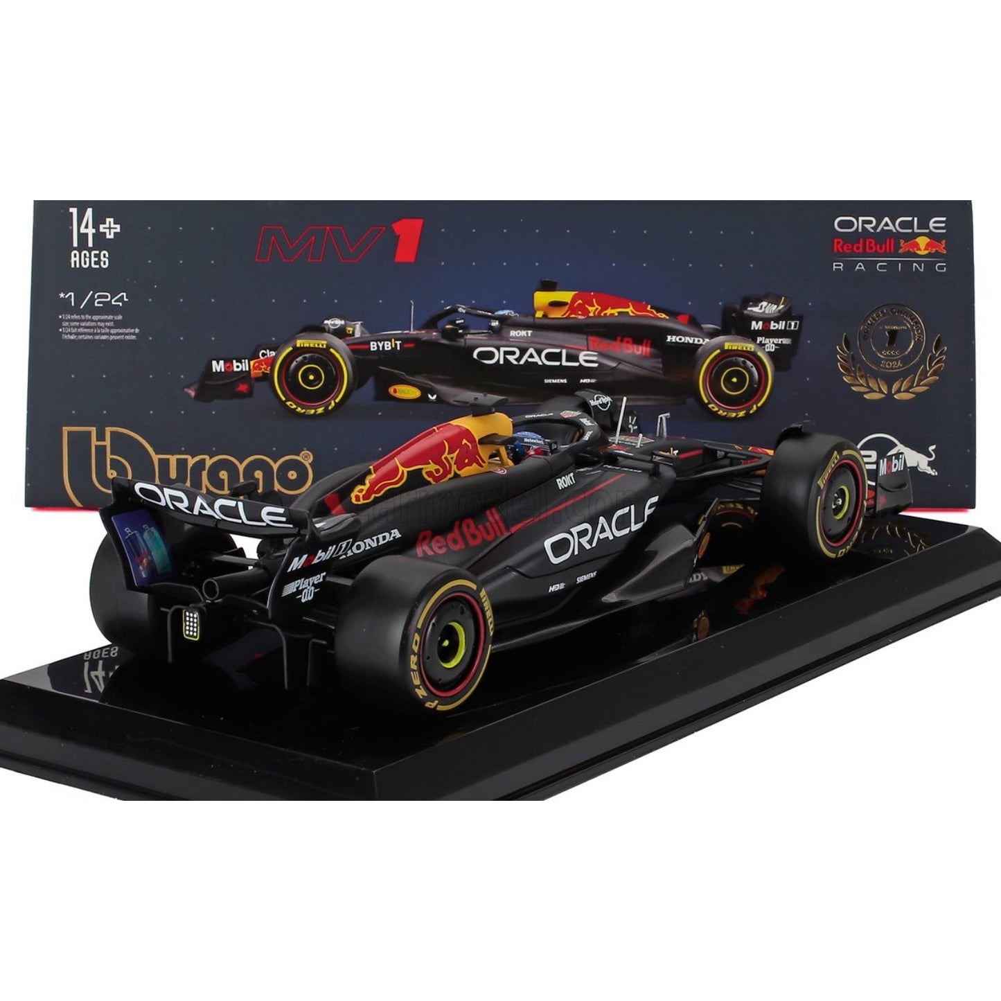 Maisto modelo de auto F1 Red Bull de color negro con detalles y base de exhibición