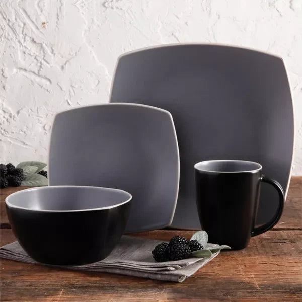 Set Vajilla Gibson Home Soho Lounge 16pz Cuadrada Gris Mate 94851.16