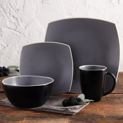 Set Vajilla Gibson Home Soho Lounge 16pz Cuadrada Gris Mate 94851.16