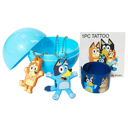 Bluey Surprise Ball con Pulsera, Llavero, Collar y Tatuaje BY004