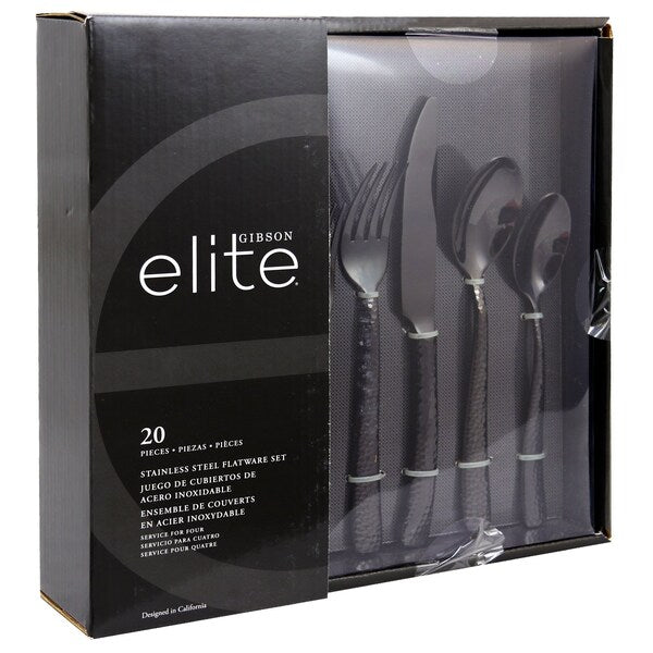 Set Cubiertos Gibson Elite Stonehenge 20pz Acero Inox Negro 79575.2