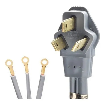 cable eléctrico gris con conector de tres pines, vista lateral