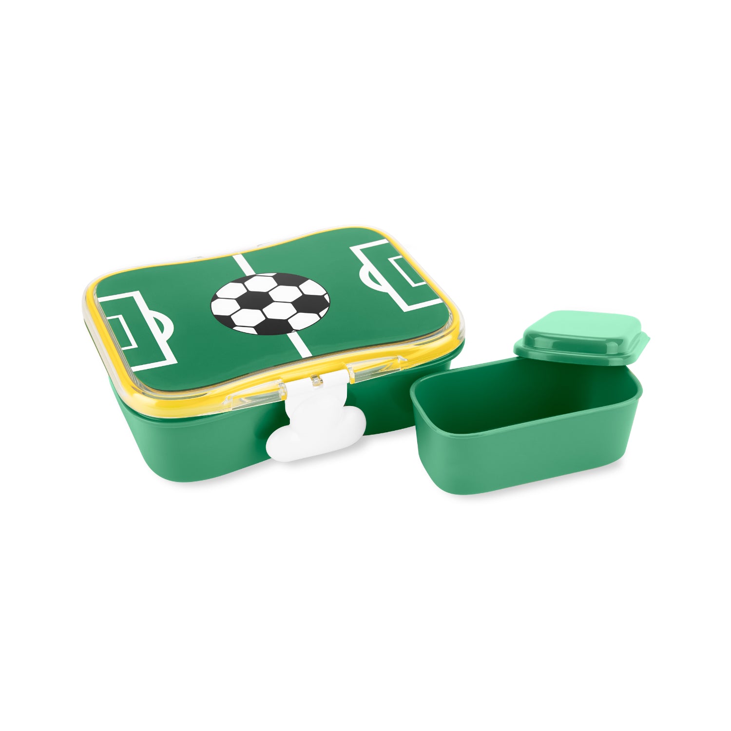 Lonchera verde con diseño de fútbol hoy, compartimento adicional incluido