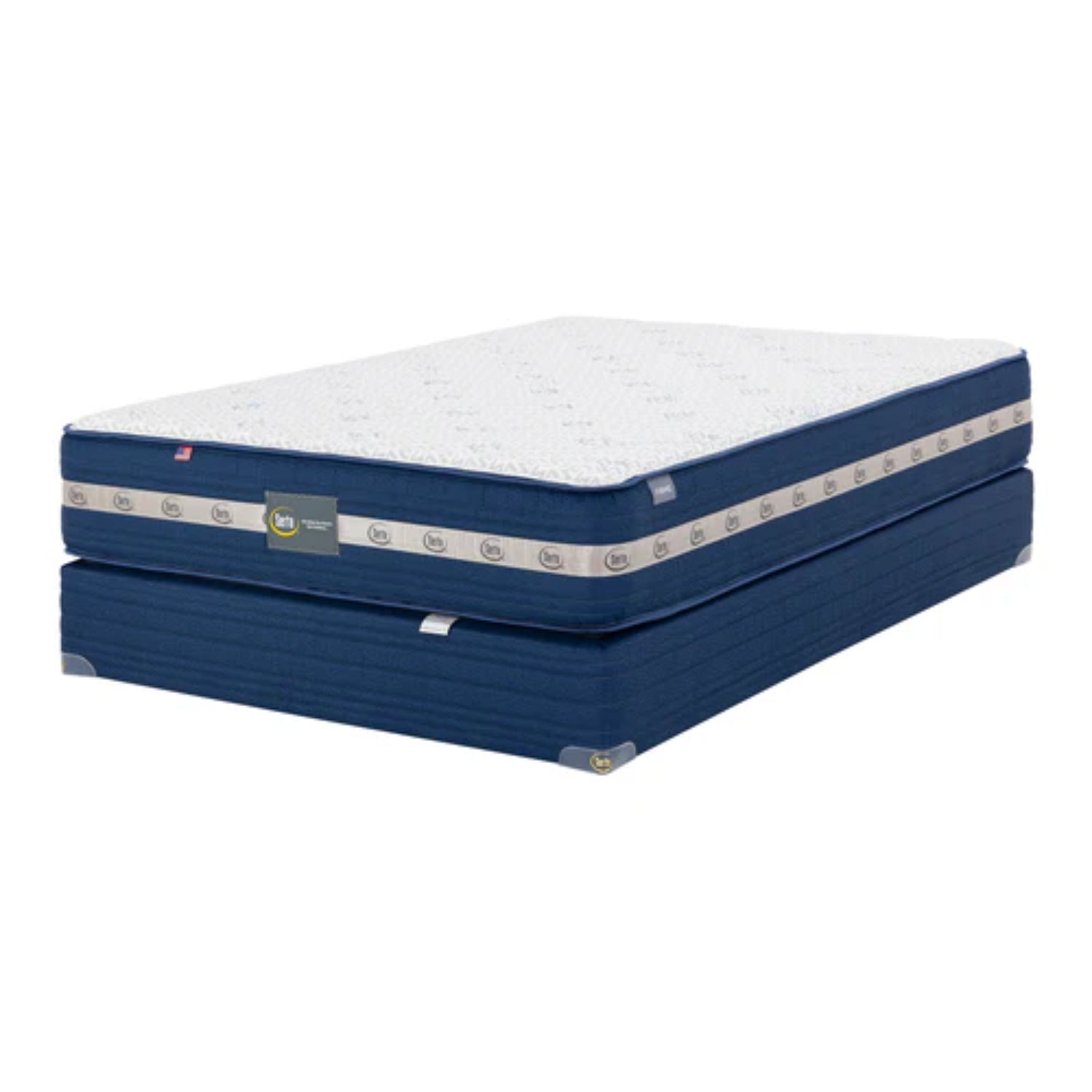 Colchón SERTA Cama King, vista lateral con diseño azul y blanco, ideal para un descanso cómodo