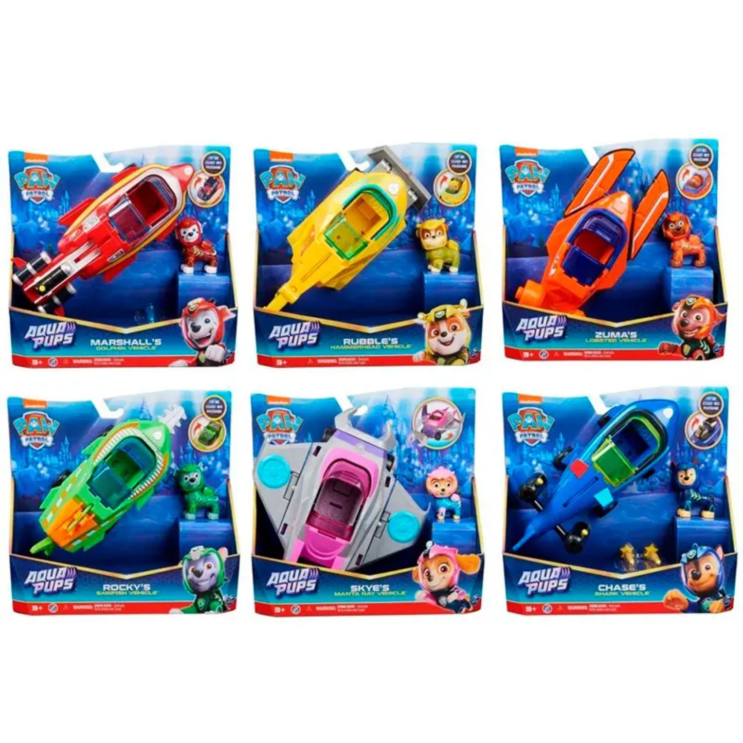 Juguetes canina patrulla en diferentes colores, vista frontal y divertida colección