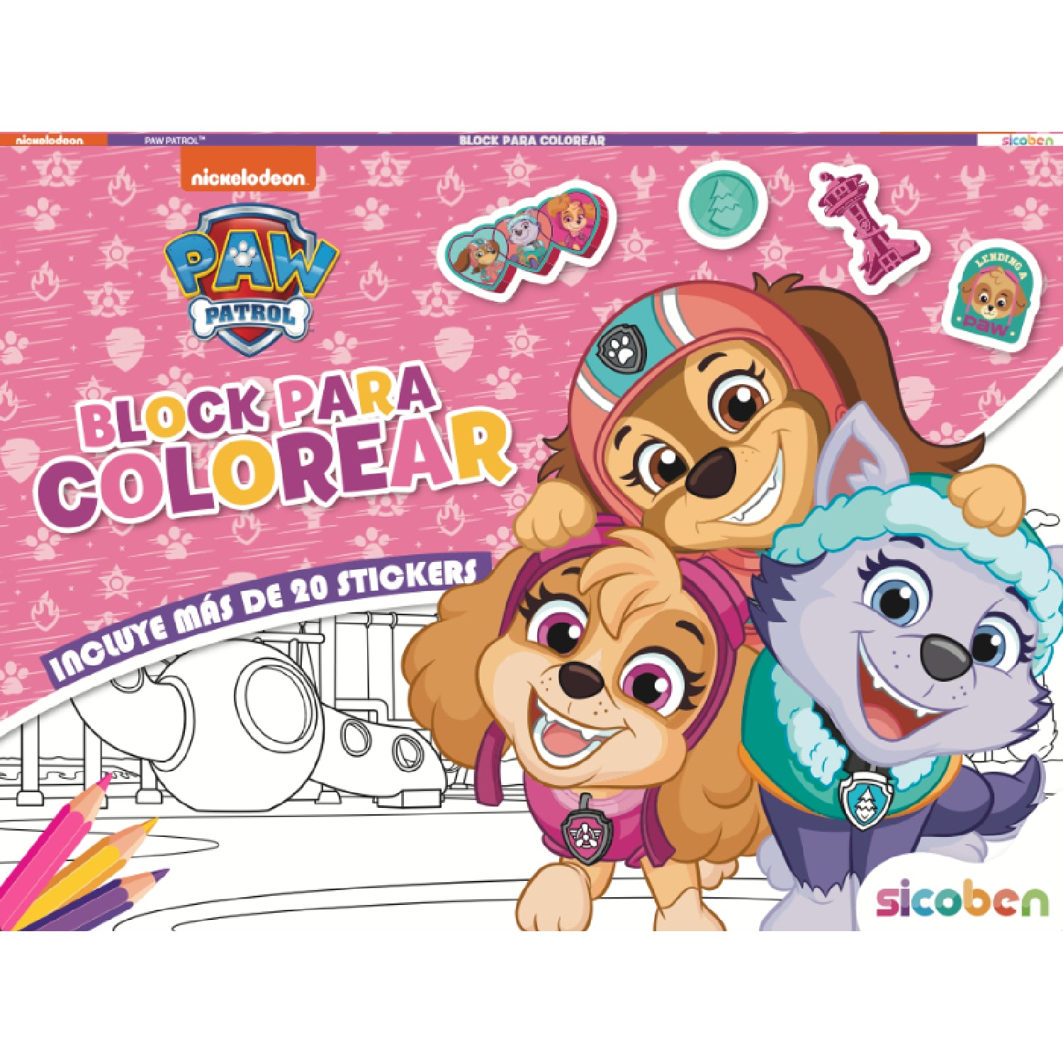 Block para colorear canina patrulla con personajes y stickers incluidos
