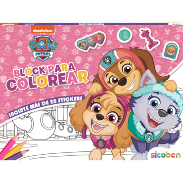 Block para colorear canina patrulla con personajes y stickers incluidos