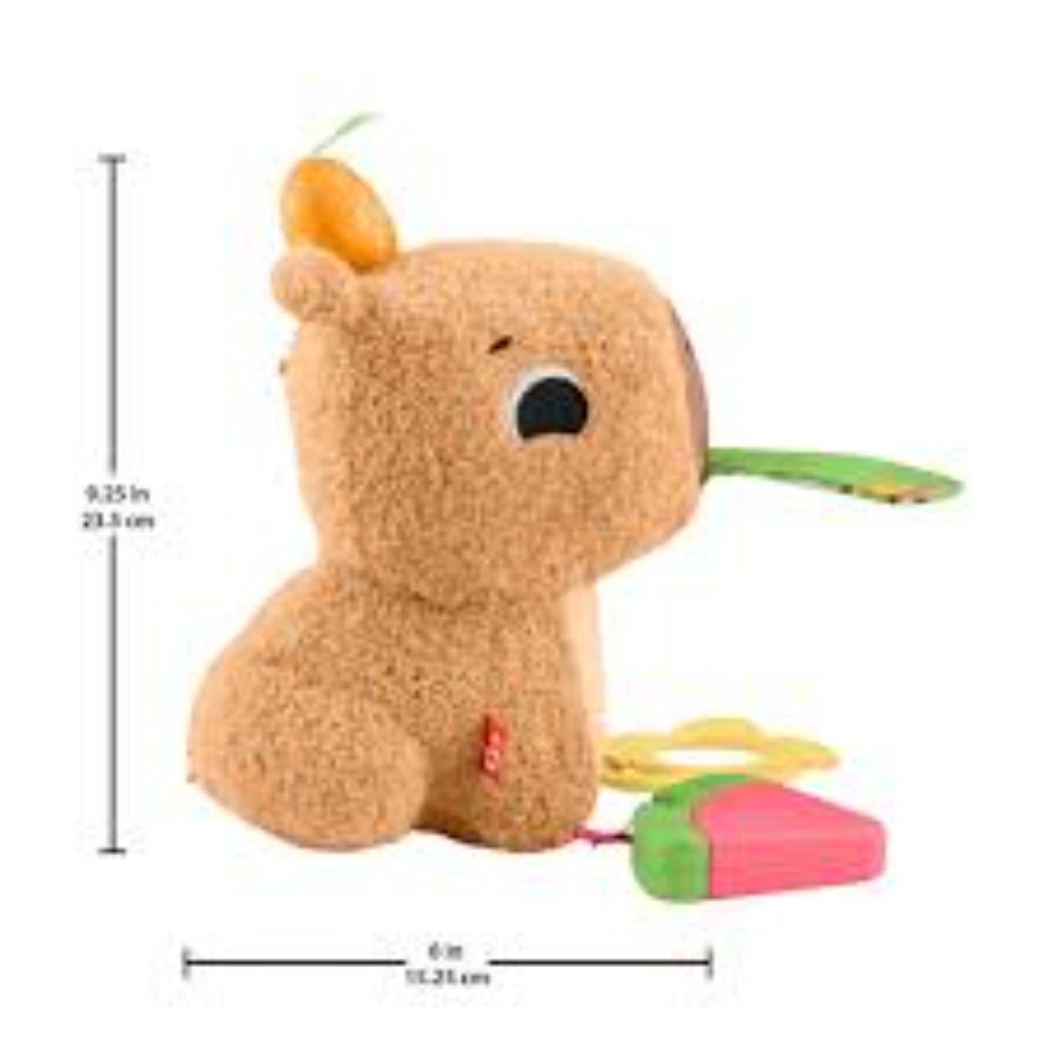 Peluche capibara amarillo frente, diseño tierno, juguete interactivo para niños