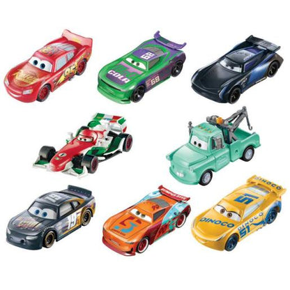 Carrito de juguetes, variedad de colores y modelos, vista superior de coches de carrera