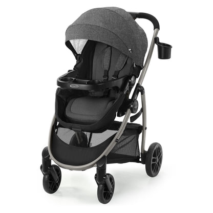Cochecito GRACO gris frontal, con paraguas y bandeja para padres