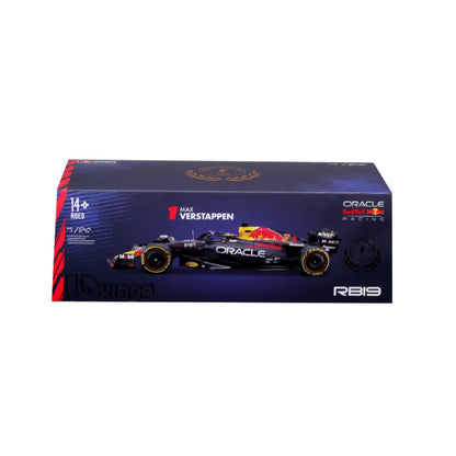 Carro F1 modelo RB19 negro, vista lateral, ideal para coleccionistas