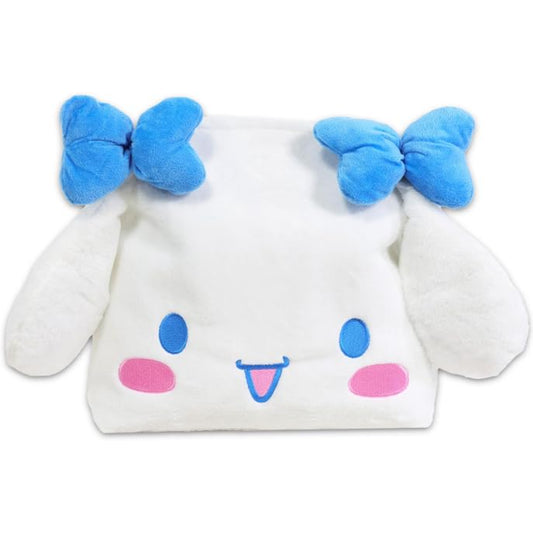 Cartera blanca de SANRIO con orejas y lazos azules, vista frontal.