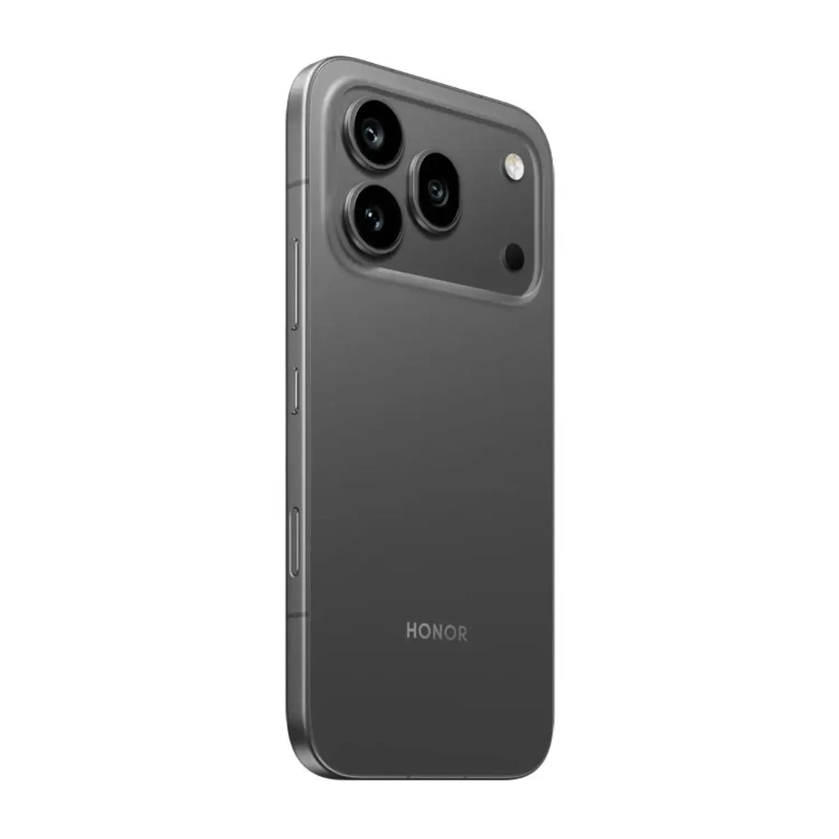 Celular Honor gris, vista lateral mostrando cámaras traseras y diseño elegante