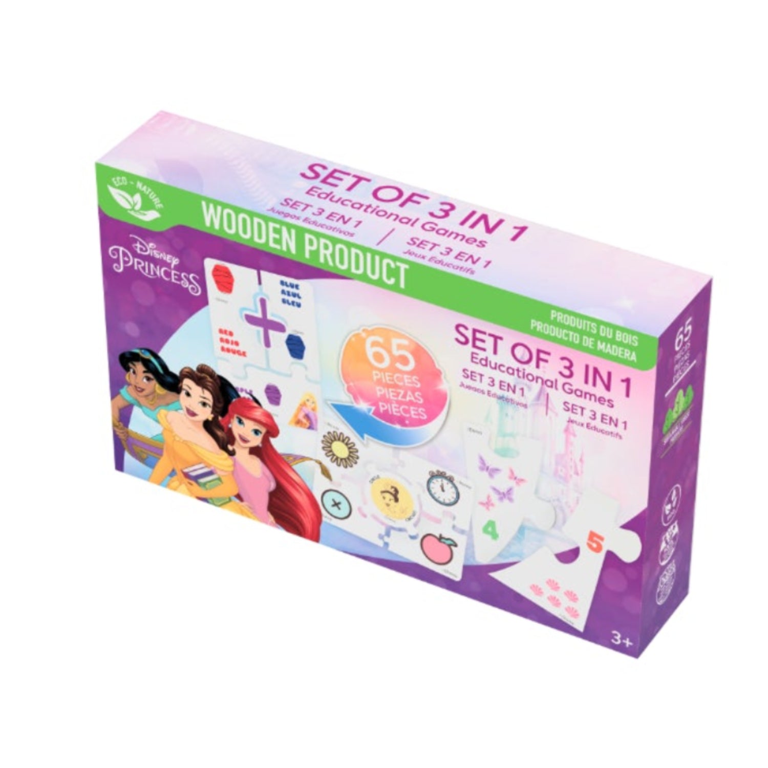 Juego educativo madera, set 3 en 1, cine princesa, colores variados