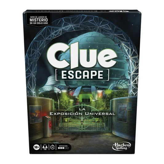 Juego de mesa Clue Escape La Exposición Universal, caja frontal, diversión en grupo
