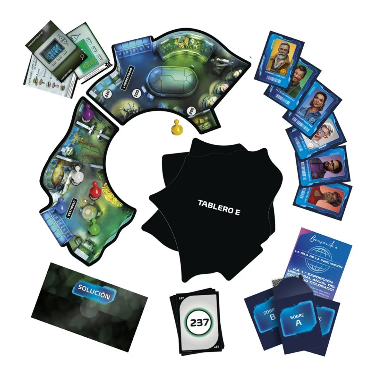 Juego de mesa Cluedo en español, tablero, cartas y fichas de personajes