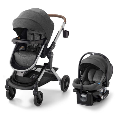coche gris GRACO vista lateral con asiento de auto y carrito