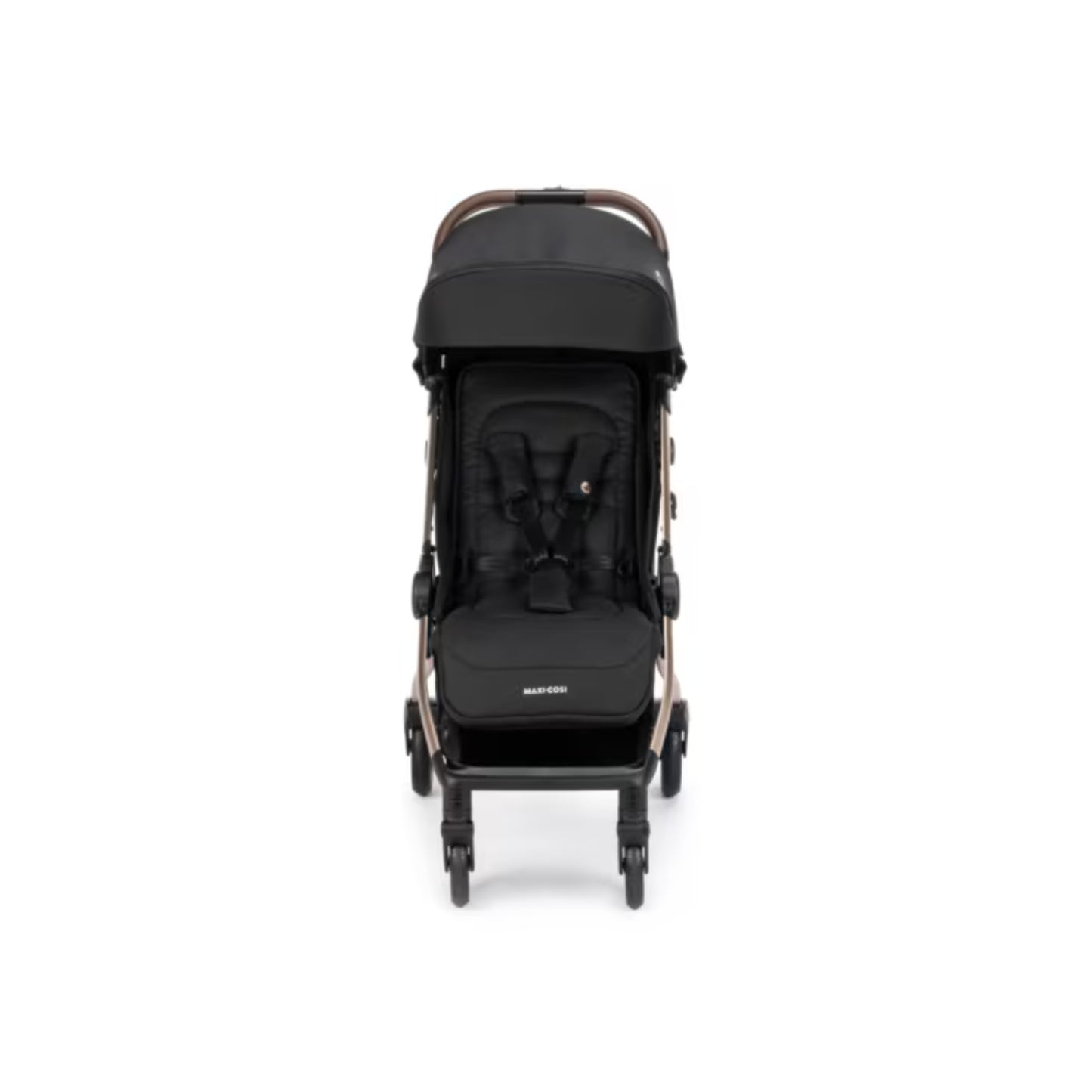 Coche Maxi Cosi negro frontal con asiento cómodo y seguro