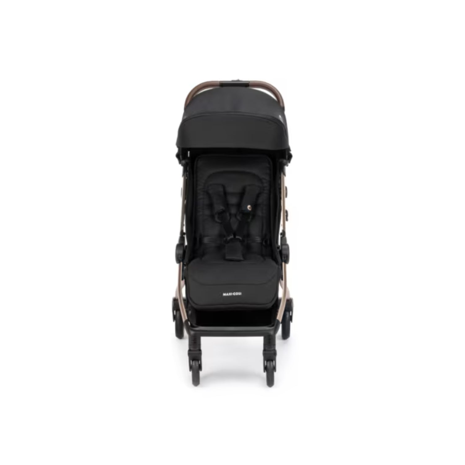 Coche Maxi Cosi negro frontal con asiento cómodo y seguro