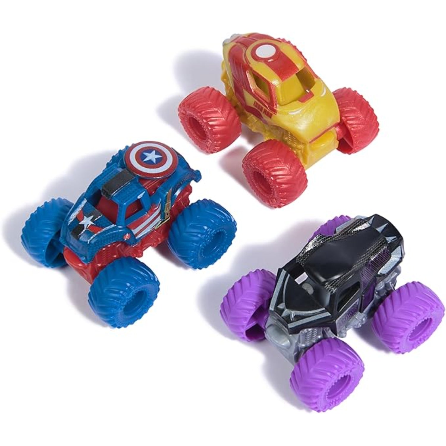 Coches de juguete rústicos de colores con diseño de superhéroe y gruesas llantas