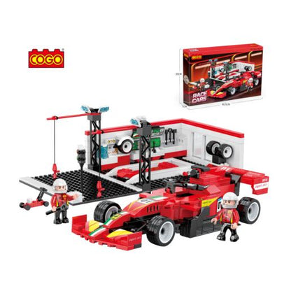 Set de bloques COGO Fórmula 1 rojo, modelo de auto de carrera con mecánicos