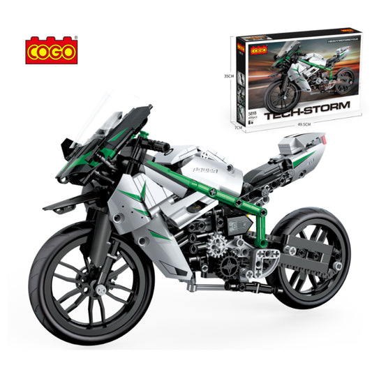 Modelo de moto G P de COGO, vista lateral, detalles de ensamblaje técnico