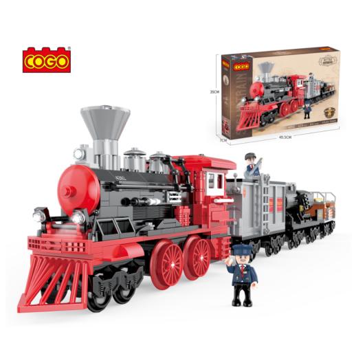 Tren de juguete COGO rojo con figura de conductor y detalles realistas