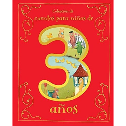 Libro de cuentos para niños de 3 años, portada roja con ilustraciones coloridas