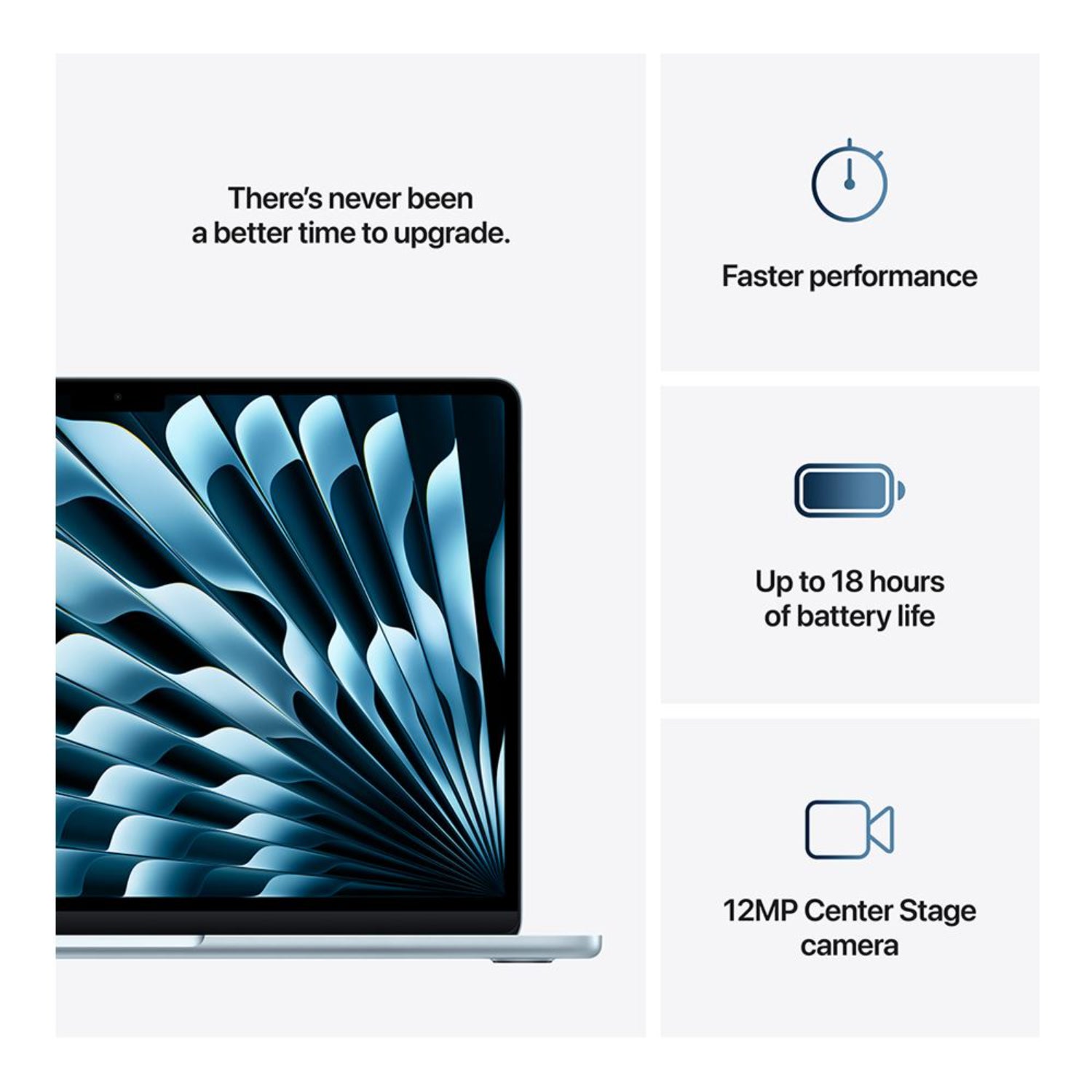 MacBook Air 2024 en plata, vista frontal con especificaciones destacadas