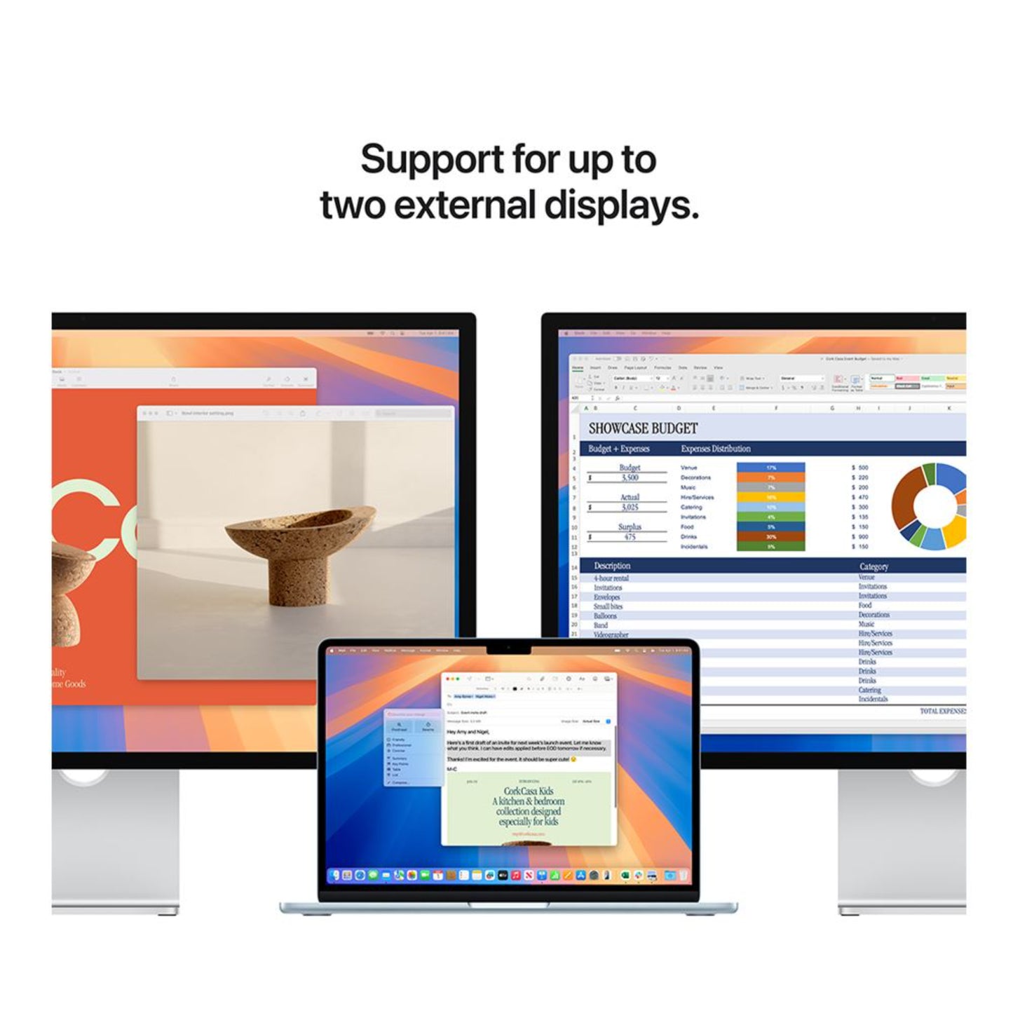 MacBook Air 2024 en Honduras, soporte para dos pantallas externas