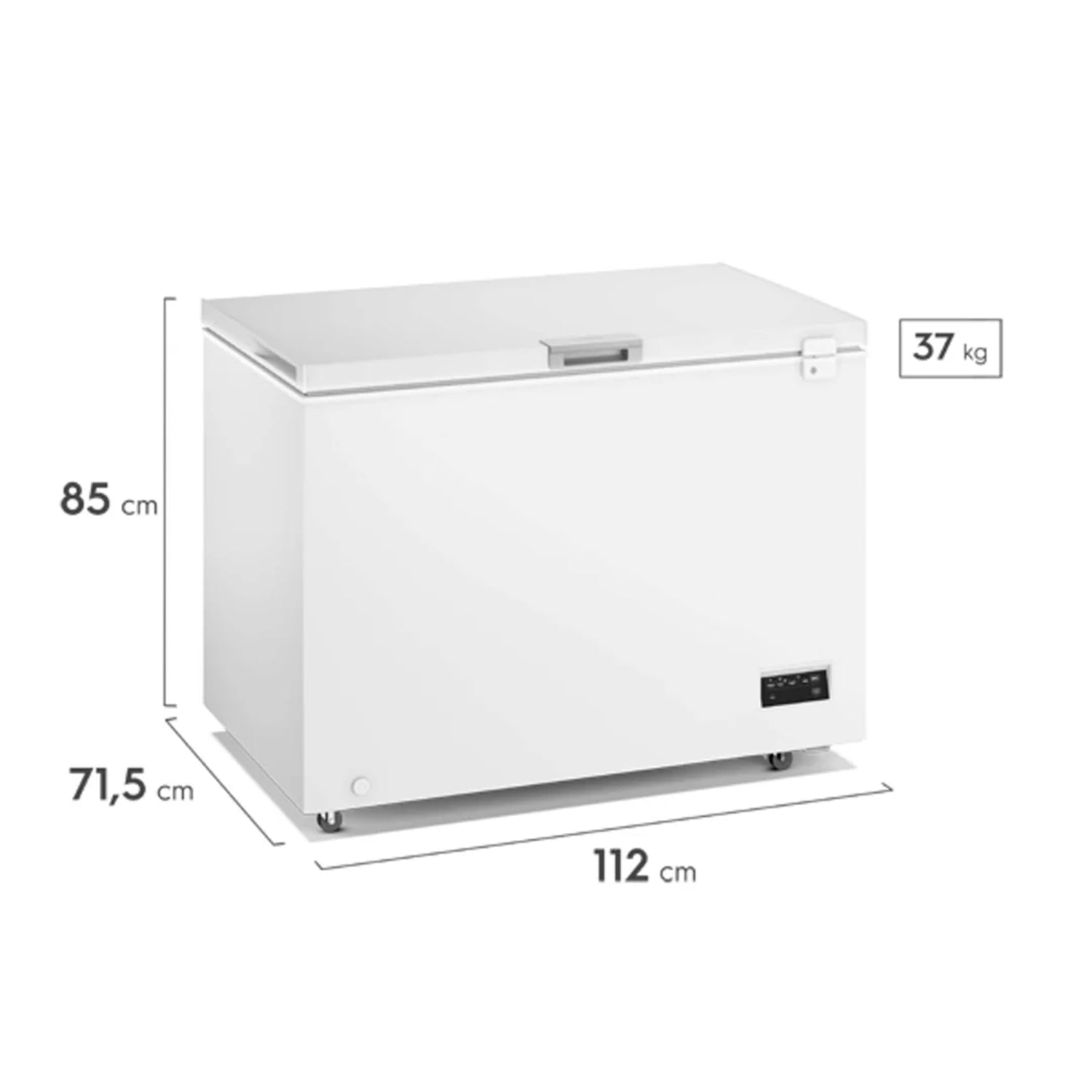 congelador Frigidaire blanco frontal, medidas y diseño moderno