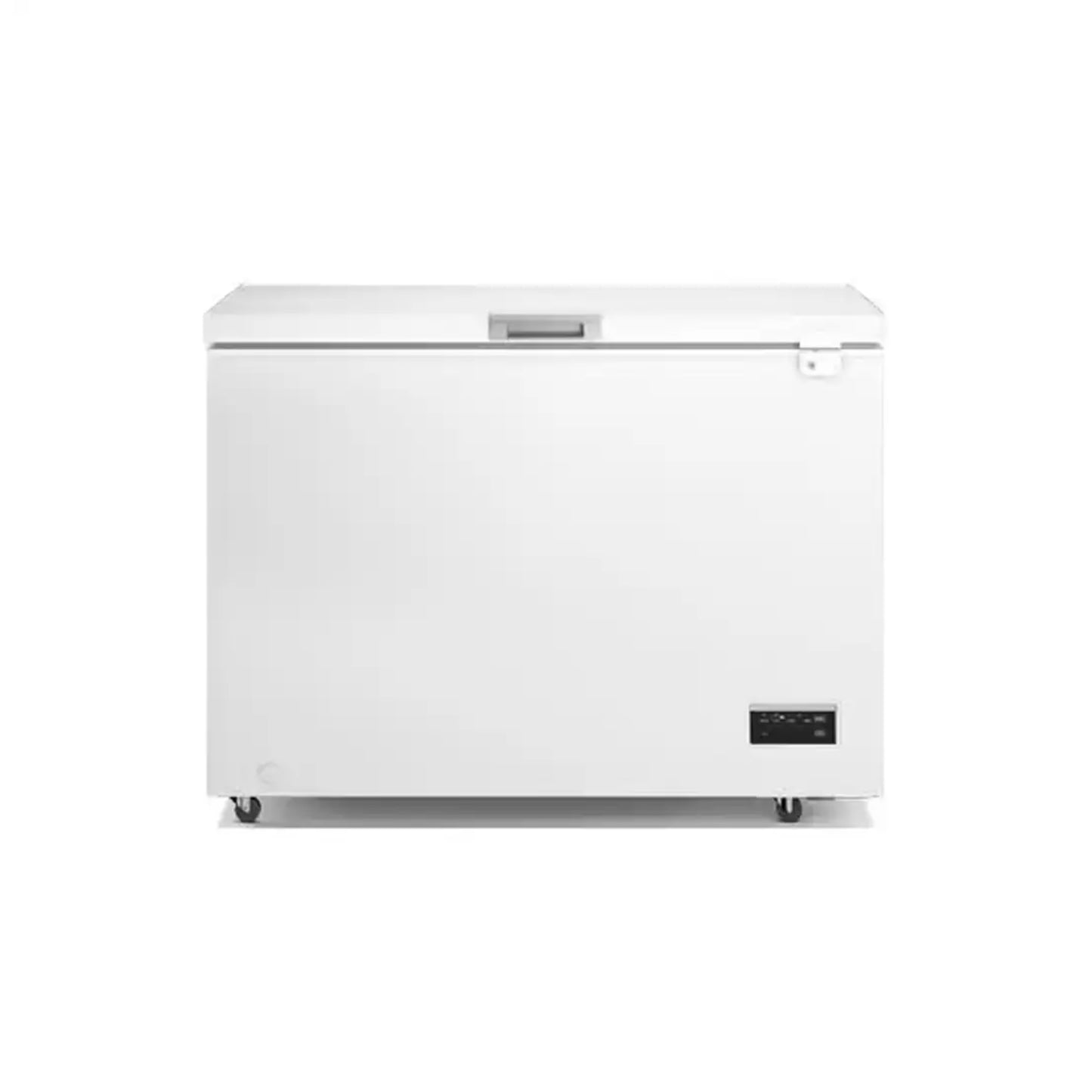 congelador Frigidaire blanco, vista frontal, ideal para almacenamiento de alimentos