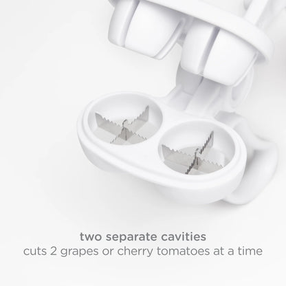 cortador blanco para uvas y tomates cherry, vista cercana con cuchillas
