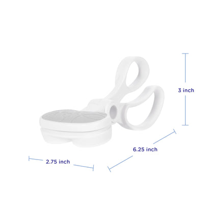 Pinza blanca UBBI, vista lateral, medidas en pulgadas