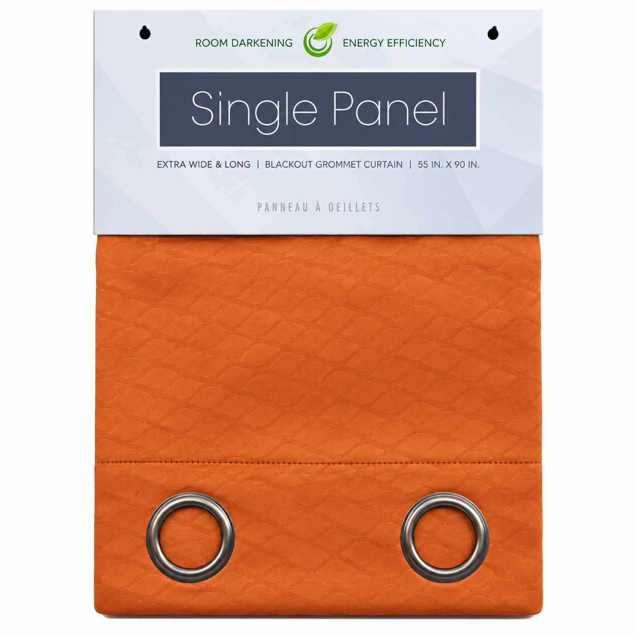 Cortina naranja blackout con ojales, panel único, diseño eficiente para oscurecer habitaciones