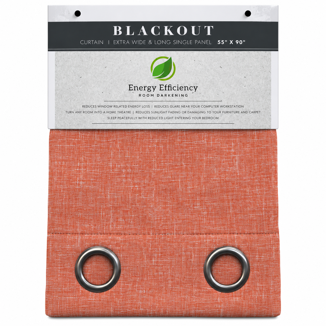 Cortina naranja blackout, panel extra ancho para reducir la luz en el dormitorio