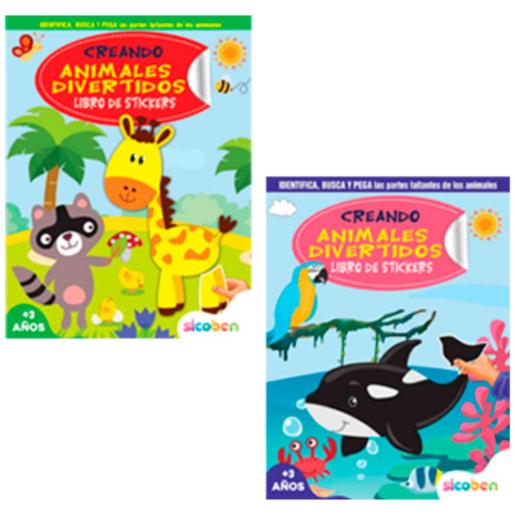 Libro de pegatinas de animales divertidos, colores vibrantes y diseño educativo
